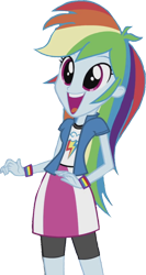 Size: 1340x2520 | Tagged: safe, edit, edited screencap, editor:homersimpson1983, screencap, rainbow dash, human, equestria girls, g4, background removed, breasts, bust, clothes, collar, excited, female, fingers, hair, leaning back, legs, not a vector, open mouth, open smile, shirt, simple background, skirt, smiling, solo, surprised, t-shirt, teenager, teeth, transparent background, wristband