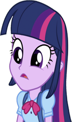 Size: 1485x2520 | Tagged: safe, edit, edited screencap, editor:homersimpson1983, screencap, twilight sparkle, human, equestria girls, g4, background removed, backpack, blouse, bowtie, breasts, bust, clothes, female, hair, not a vector, open mouth, puffy sleeves, simple background, solo, teenager, transparent background