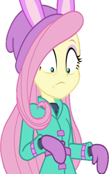 Size: 1579x2520 | Tagged: safe, edit, edited screencap, editor:mrtoonlover83, screencap, fluttershy, human, equestria girls, g4, background removed, clothes, female, not a vector, simple background, skinny, solo, thin, transparent background, uncomfortable, winter outfit