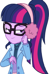 Size: 1683x2520 | Tagged: safe, edit, edited screencap, editor:homersimpson1983, screencap, sci-twi, twilight sparkle, human, equestria girls, g4, background removed, clothes, earmuffs, glasses, not a vector, simple background, solo, transparent background, winter outfit