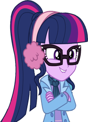 Size: 1814x2520 | Tagged: safe, edit, edited screencap, editor:homersimpson1983, screencap, sci-twi, twilight sparkle, human, equestria girls, g4, background removed, clothes, coat, crossed arms, earmuffs, female, glasses, not a vector, simple background, solo, transparent background, winter outfit