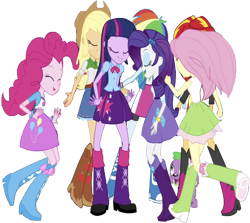 Size: 2828x2520 | Tagged: safe, edit, edited screencap, editor:homersimpson1983, screencap, applejack, fluttershy, pinkie pie, rainbow dash, rarity, sci-twi, sunset shimmer, twilight sparkle, dog, human, equestria girls, g4, my little pony equestria girls: rainbow rocks, background removed, belt, blouse, boots, bowtie, bracelet, breasts, bust, button-up shirt, clothes, cowboy boots, cowboy hat, denim skirt, eyes closed, female, freckles, hair, hairpin, happy, hat, high res, humane five, humane seven, humane six, jacket, jewelry, leather, leather jacket, makeup, male, not a vector, ponytail, puffy sleeves, puppy, raised leg, running, shirt, shoes, simple background, skipping, skirt, smiling, t-shirt, tank top, teenager, teeth, transparent background, vest, wristband