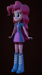 Size: 1080x1920 | Tagged: safe, artist:palmman529, pinkie pie, rainbow dash, human, series:humane 6 in rainbow dash's clothes, equestria girls, g4, 3d, armband, black background, boots, clothes, clothes swap, jacket, pinkie pie in rainbow dash's clothes, rainbow dash's boots, rainbow dash's clothes, rainbow dash's skirt, rainbow dash's socks, recolor, shirt, shoes, simple background, skirt, socks, solo, vest
