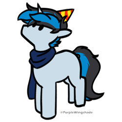Size: 3000x3000 | Tagged: safe, artist:purple wingshade, oc, oc only, oc:solar gizmo, pony, unicorn, birthday, clothes, cute, hat, high res, male, multicolored hair, party hat, scarf, simple background, small, solo, stallion, transparent background
