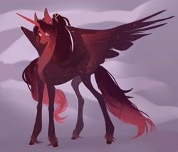 Size: 4096x3492 | Tagged: safe, artist:meggychocolatka, oc, oc only, alicorn, pony, adoptable, alicorn oc, concave belly, constellation freckles, ear piercing, female, freckles, horn, mare, no pupils, piercing, ponytail, thin, unshorn fetlocks, wings