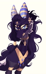 Size: 2502x4000 | Tagged: safe, artist:meggychocolatka, oc, oc only, earth pony, pony, bracer, bridge piercing, ear piercing, egyptian, female, jewelry, mare, necklace, peytral, piercing, simple background, solo, thin, white background