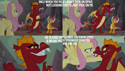 Size: 2000x1125 | Tagged: safe, edit, edited screencap, editor:quoterific, screencap, fluttershy, garble, smolder, dragon, pegasus, pony, g4, sweet and smoky, boop, brother and sister, butt, don't dead open inside, dragoness, female, flutterbutt, implied spike, looking at each other, looking at someone, male, mare, noseboop, plot, siblings