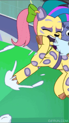 Size: 337x600 | Tagged: safe, screencap, allura, posey bloom, sunny starscout, twitch (g5), earth pony, pony, g5, my little pony: tell your tale, official, snow business like show business, spoiler:g5, spoiler:my little pony: tell your tale, spoiler:tyts01e70, animated, clothes, costume, cropped, female, gif, mane stripe sunny, mare, ouch, posey can't catch a break, snow, snowball, sunny starscout is not amused, unamused, youtube shorts
