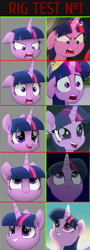 Size: 2857x7893 | Tagged: safe, artist:k. dale, twilight sparkle, alicorn, pony, unicorn, g4, my little pony: the movie, bust, comparison, cute, female, floppy ears, gray background, head only, mare, movie accurate, reference, simple background, solo, text, twiabetes, twilight sparkle (alicorn), unicorn twilight
