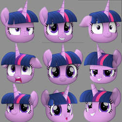 Size: 2655x2655 | Tagged: safe, artist:k. dale, twilight sparkle, unicorn, g4, cute, emotional, emotions, face, female, floppy ears, gray background, head only, high res, mare, movie accurate, reference, simple background, solo, twiabetes, unicorn twilight