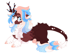 Size: 3600x2700 | Tagged: safe, artist:gigason, oc, oc only, oc:branch, hybrid, kirin, blaze (coat marking), butt fluff, closed mouth, cloven hooves, coat markings, colored hooves, cute, cute little fangs, cyan eyes, eye clipping through hair, facial markings, fangs, female, frown, gradient hooves, high res, horn, hybrid oc, kirin hybrid, leonine tail, long eyelashes, lying down, magical lesbian spawn, mare, obtrusive watermark, offspring, parent:oc:fierce flame, parent:oc:ice shard, parents:oc x oc, prone, simple background, socks (coat markings), solo, striped horn, tail, transparent background, unshorn fetlocks, watermark