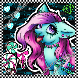 Size: 2039x2039 | Tagged: safe, artist:sweetpea-and-friends, minty, earth pony, pony, g3, ear piercing, emo, fishnet stockings, high res, lip piercing, marespace, myspace, nose piercing, piercing, scene, solo, tongue out