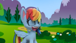 Size: 1920x1080 | Tagged: safe, screencap, rainbow dash, pegasus, pony, g4.5, my little pony: stop motion short, volleyball game between rainbow dash and applejack, cute, smiling, solo