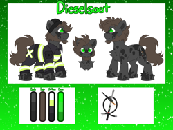 Size: 8000x6000 | Tagged: safe, artist:crazysketch101, oc, oc:dieselsoot, earth pony, pony, commission, reference sheet