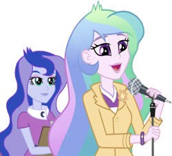 Size: 2783x2520 | Tagged: safe, edit, edited screencap, editor:homersimpson1983, screencap, princess celestia, princess luna, principal celestia, vice principal luna, human, equestria girls, g4, background removed, clipboard, duo, duo female, female, high res, microphone, not a vector, siblings, simple background, sisters, transparent background