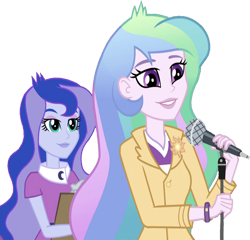 Size: 2630x2520 | Tagged: safe, edit, edited screencap, editor:homersimpson1983, screencap, princess celestia, princess luna, principal celestia, vice principal luna, human, equestria girls, g4, background removed, clipboard, female, high res, microphone, not a vector, siblings, simple background, sisters, transparent background