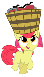 Size: 640x1120 | Tagged: safe, artist:ferret16, apple bloom, earth pony, pony, g4, adorabloom, apple, bucket, cute, female, filly, foal, food, open mouth, raised hoof, simple background, smiling, solo, transparent background