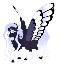 Size: 3600x3800 | Tagged: safe, artist:gigason, oc, oc:raven wing, pegasus, pony, blaze (coat marking), clothes, coat markings, colored eyelashes, colored hooves, colored wings, facial markings, female, gradient mane, gradient tail, hairband, high res, hoof polish, long mane, mare, multicolored wings, pegasus oc, raised hoof, simple background, socks, solo, spread wings, standing, tail, transparent background, white eyelashes, white pupils, wings