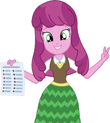 Size: 2256x2520 | Tagged: safe, edit, edited screencap, editor:homersimpson1983, screencap, cheerilee, human, equestria girls, g4, background removed, female, freckles, high res, not a vector, simple background, smiling, solo, test scores, transparent background