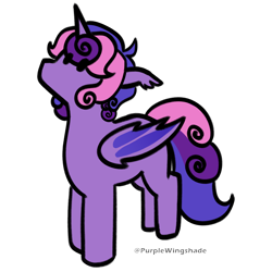 Size: 3000x3000 | Tagged: safe, artist:purple wingshade, oc, oc only, oc:cinnamon music, alicorn, bat pony, bat pony alicorn, pony, alicorn oc, bat pony oc, bat wings, colored wings, curly hair, cute, dot eyes, ear tufts, female, folded wings, high res, horn, looking up, mare, multicolored hair, multicolored wings, simple background, small, solo, standing, transparent background, wings