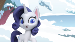 Size: 1920x1080 | Tagged: safe, screencap, rarity, pony, unicorn, g4, g4.5, my little pony: stop motion short, snow pony contest (short), :o, cute, open mouth, snow, solo