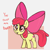Size: 2400x2400 | Tagged: safe, artist:t72b, derpibooru exclusive, apple bloom, earth pony, pony, g4, accessory, adorabloom, apple bloom's bow, big bow, bow, cute, female, filly, foal, frown, grin, hair bow, high res, impossibly large bow, looking at you, open mouth, open smile, simple background, smiling, smirk, solo, talking to viewer, text, the cmc's cutie marks, this isn't even my final form, white background