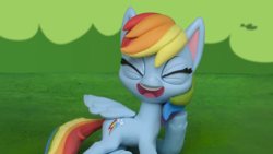 Size: 1920x1080 | Tagged: safe, screencap, rainbow dash, pegasus, pony, g4, g4.5, my little pony: stop motion short, the great race (short), cute, eyes closed, female, laughing, mare, open mouth, open smile, smiling, solo, xd