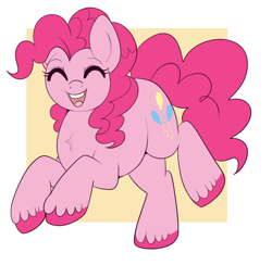 Size: 700x683 | Tagged: safe, artist:lulubell, pinkie pie, earth pony, pony, g4, cute, diapinkes, eyes closed, female, happy, mare, open mouth, open smile, prancing, smiling, solo, unshorn fetlocks