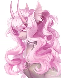 Size: 1440x1818 | Tagged: safe, artist:meggychocolatka, oc, oc only, original species, pony, commission, eye clipping through hair, eyebrows, eyebrows visible through hair, female, horns, mare, simple background, slender, thin, white background