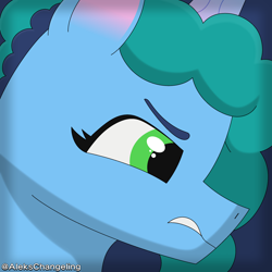 Size: 2500x2500 | Tagged: safe, artist:alejandrogmj, misty brightdawn, pony, unicorn, g5, female, gritted teeth, high res, looking away, looking down, mare, profile picture, solo, teeth, unamused