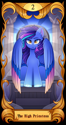 Size: 2500x4710 | Tagged: safe, artist:madelinne, oc, oc only, pegasus, column, looking at you, pegasus oc, solo, tarot, tarot card, tarot cards by madelinne, throne, veil