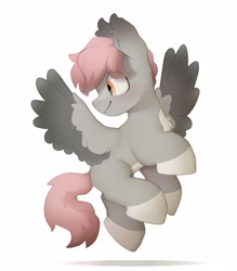 Size: 2985x3410 | Tagged: safe, artist:mochi_nation, oc, oc only, oc:cotton puff, pegasus, pony, coat markings, commission, ear fluff, high res, looking back, male, pale belly, simple background, socks (coat markings), solo, spread wings, stallion, turned head, white background, wings