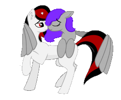 Size: 800x662 | Tagged: safe, artist:resu, oc, oc only, oc:blackjack, oc:morning glory (project horizons), pegasus, pony, unicorn, fallout equestria, fallout equestria: project horizons, animated, duo, duo female, ear fluff, eyes open, fanfic art, female, gif, hug, mare, nuzzling, red eyes, simple background, transparent background