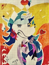 Size: 1536x2048 | Tagged: safe, artist:i-am-cholera, shining armor, twilight sparkle, pony, unicorn, g4, brother and sister, curved horn, female, flower, flower in mouth, graph paper, horn, incest, infidelity, it'll be ok, male, mare, mouth hold, rose, rose in mouth, ship:shiningsparkle, shipping, siblings, stallion, straight, traditional art, twicest