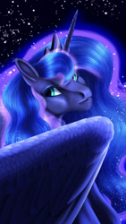 Size: 1024x1821 | Tagged: safe, artist:oneiria-fylakas, princess luna, alicorn, pony, g4, bust, female, mare, portrait, solo