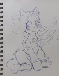 Size: 2654x3431 | Tagged: safe, artist:lustrebeam, oc, oc only, oc:lustrebeam, pegasus, chibi, clothes, construction pony, cute, high res, id card, jacket, jumper, lanyard, pegasus oc, quick draw, quick sketch, shoes, sketch, solo, traditional art, uniform