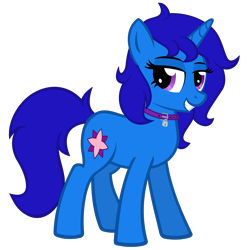 Size: 1500x1500 | Tagged: safe, artist:the smiling pony, oc, oc only, oc:delly, pony, unicorn, 2024 community collab, derpibooru community collaboration, g4, .svg available, collar, grin, horn, lidded eyes, lock, looking at you, simple background, smiling, smiling at you, solo, transparent background, vector