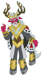Size: 2164x3926 | Tagged: safe, artist:mlgtrap, idw, king vorak, centaur, taur, g4, antlers, armor, beard, cape, clothes, cloven hooves, facial hair, golden armor, high res, idw showified, jewelry, raised finger, simple background, solo, transparent background