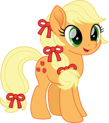 Size: 1418x1600 | Tagged: safe, artist:cloudy glow, applejack, earth pony, pony, g4, 1968, alternate hairstyle, barbie, barbie hair, bow, cute, female, hair bow, jackabetes, mare, missing freckles, movie accurate, ribbon, simple background, solo, transparent background, vector