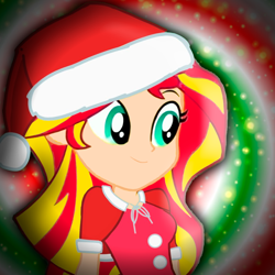 Size: 1002x1001 | Tagged: safe, artist:paco777yuyu, sunset shimmer, human, equestria girls, g4, christmas, female, hat, holiday, hypnosis, santa hat, solo