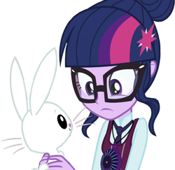 Size: 2588x2520 | Tagged: safe, edit, edited screencap, editor:mrtoonlover83, screencap, angel bunny, sci-twi, twilight sparkle, human, rabbit, equestria girls, g4, animal, background removed, female, high res, male, not a vector, simple background, transparent background