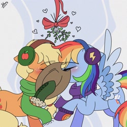 Size: 3000x3000 | Tagged: safe, artist:galaxy swirl, applejack, rainbow dash, earth pony, pegasus, pony, g4, duo, female, high res, lesbian, mistletoe, ship:appledash, shipping