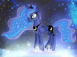 Size: 3050x2250 | Tagged: safe, artist:paajbach, color edit, derpibooru exclusive, edit, editor:wojtek-ツ, princess luna, alicorn, pony, g4, colored, colorful, concave belly, crown, digitally colored, dream realm, dream walker luna, ethereal mane, female, glowing, high res, hoof shoes, horn, jewelry, magic, magic aura, mare, pencil drawing, peytral, portrait, regalia, signature, slender, smiling, solo, sparkles, standing, starry mane, starry night, starry tail, stars, tail, thin, traditional art