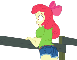 Size: 2961x2296 | Tagged: safe, artist:gmaplay, apple bloom, human, equestria girls, g4, ass, bloom butt, butt, clothes, denim, denim shorts, female, high res, rear view, shorts, simple background, smiling, solo, transparent background