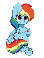 Size: 2634x3477 | Tagged: safe, artist:kittyrosie, rainbow dash, pegasus, pony, g4, christmas, christmas lights, cute, dashabetes, female, high res, holiday, kittyrosie is trying to murder us, mare, simple background, smiling, solo, transparent background