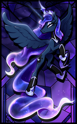 Size: 3000x4848 | Tagged: safe, artist:poole, princess luna, alicorn, pony, g4, female, flying, lidded eyes, looking back, mare, solo, spread wings, wings