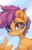 Size: 2625x4096 | Tagged: safe, artist:jfrxd, scootaloo, pegasus, pony, g4, bandaid, bust, eye clipping through hair, eyebrows, eyebrows visible through hair, female, filly, foal, grin, looking at you, portrait, smiling, solo