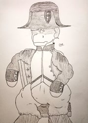 Size: 733x1024 | Tagged: safe, artist:cap_watching, bicorne, chair, hat, napoleon bonaparte, pencil drawing, solo, traditional art
