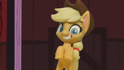 Size: 1920x1080 | Tagged: safe, screencap, applejack, earth pony, pony, g4.5, my little pony: stop motion short, pie assembly line (short), bipedal, cute, female, grin, mare, rearing, solo