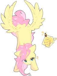 Size: 900x1200 | Tagged: safe, artist:glazirka, discord, fluttershy, pegasus, pony, g4, butt wings, female, flying, mare, offscreen character, question mark, simple background, solo, spread wings, thumbs up, white background, wings